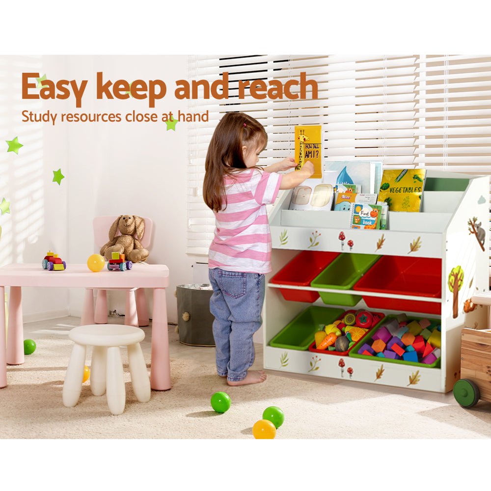 Keezi Kids Bookshelf Toy Box Organiser 6 Bins