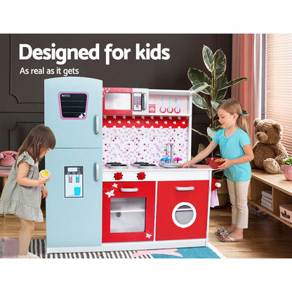 Keezi kids cookware play set in pink and red - engaging pretend play for children.