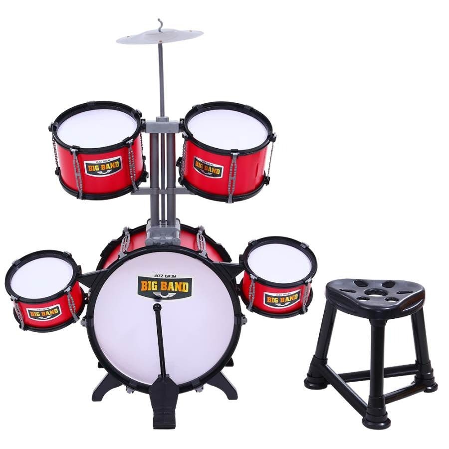 Keezi Kids Junior Drums Kit Toy in vibrant red color for fun musical play.