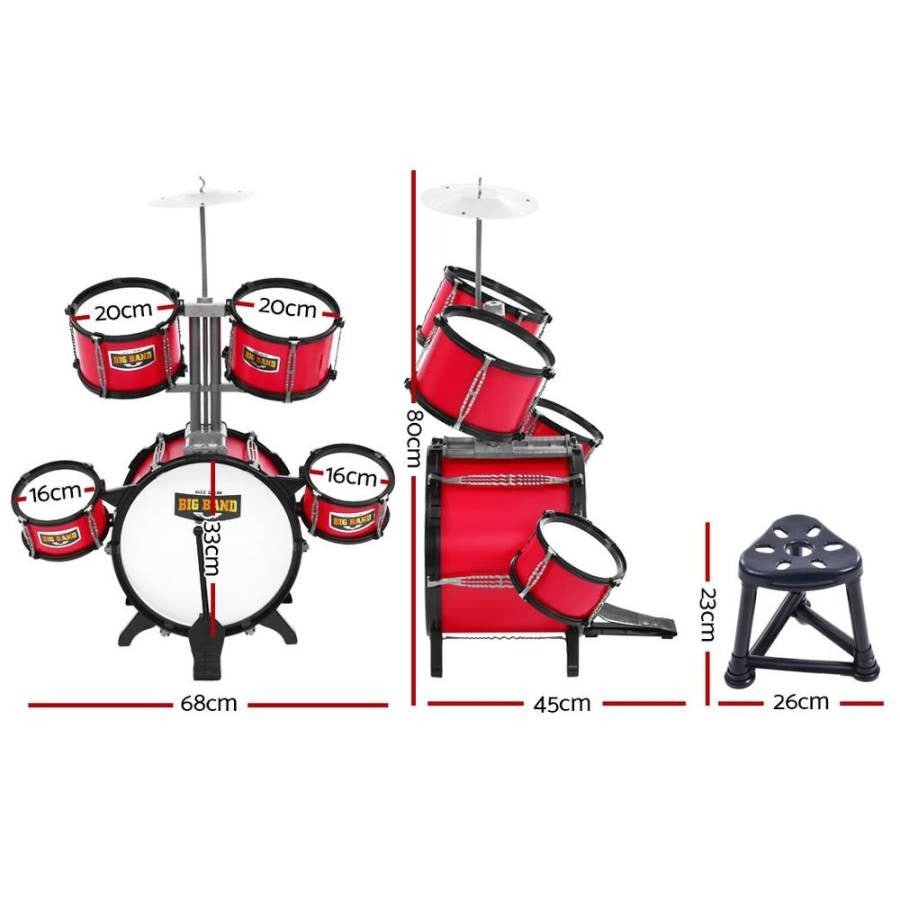 Keezi Kids Junior Drums Kit Toy in vibrant red for interactive musical play at home.