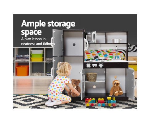 Keezi Kids Kitchen Set in Black Grey for imaginative play and learning fun at home.