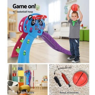 Keezi Kids Panda Slide with Basketball Hoop - Fun indoor slide with interactive hoop.