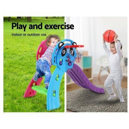 Keezi Kids Panda Slide with Basketball Hoop | Fun indoor slide with interactive hoop for active play.