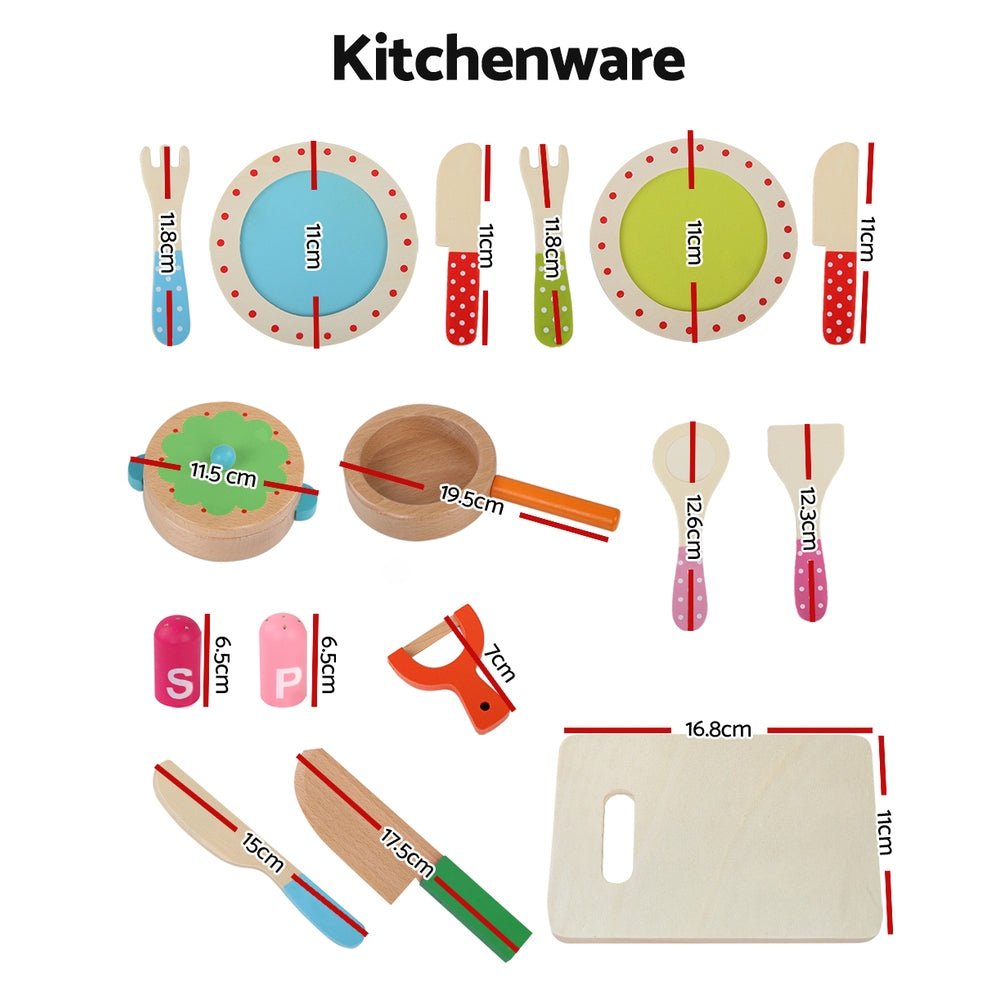 Keezi Wooden Kitchen Playset 29-Piece Pretend Play Food Set