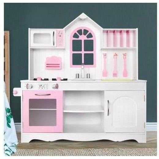 Keezi Kids Princess Kitchen Play Set Wooden White & Pink