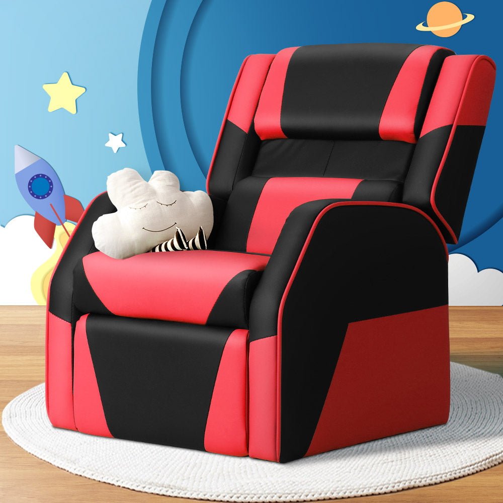 Keezi Kids Recliner Chair in Black Red, perfect for comfy childrens seating at home.