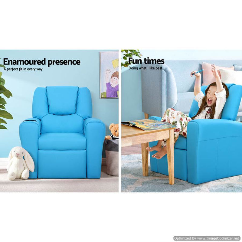 Furniture Artiss Kids Recliner Chair Blue