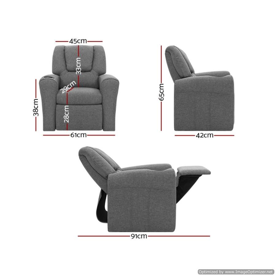 Furniture Artiss Kids Recliner Chair Grey Dimensions