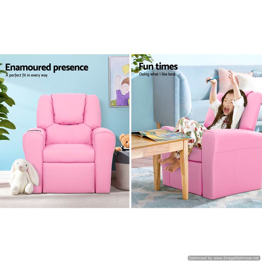 Furniture Artiss Kids Recliner Chair Pink