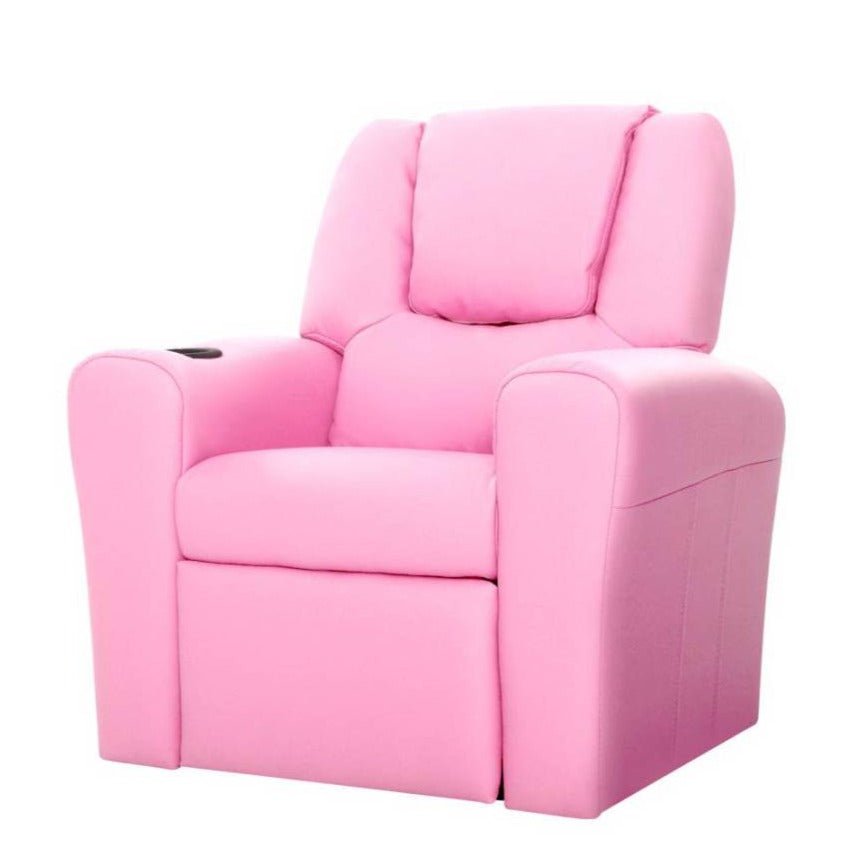 Keezi Kids Recliner Chair in Pink, perfect for childrens comfort and relaxation at home.