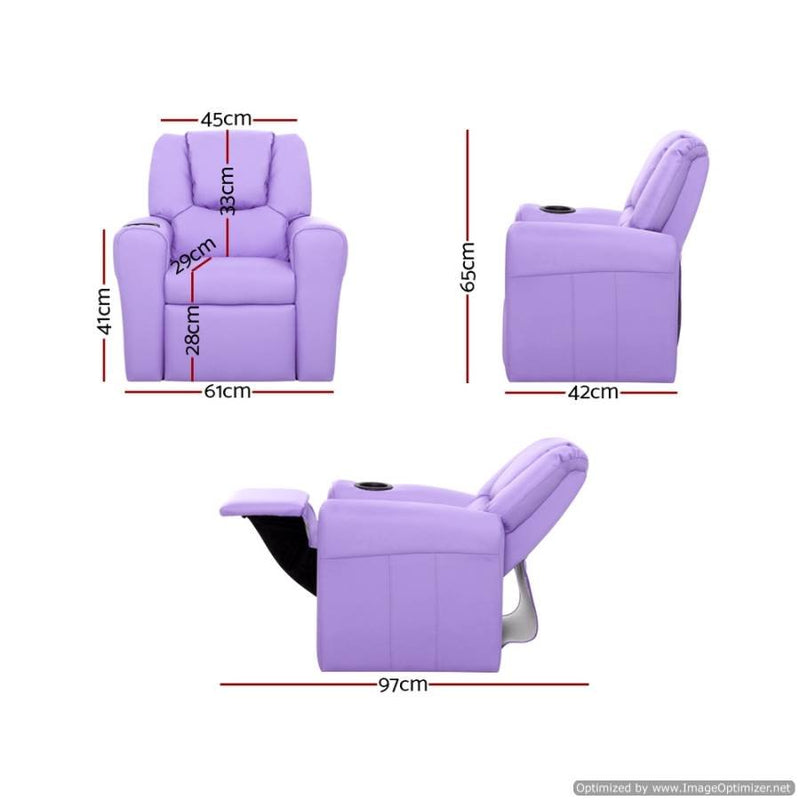 Furniture Artiss Kids Recliner Chair Purple Dimensions