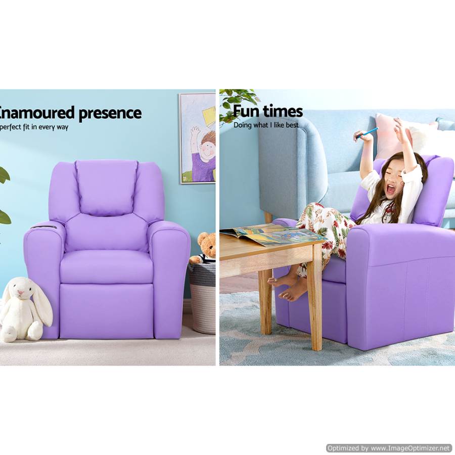 Furniture Artiss Kids Recliner Chair Purple