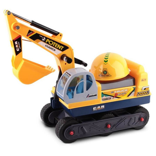 Yellow Keezi kids ride-on excavator for backyard fun and imaginative play at home.