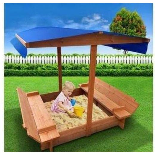 Keezi Kids Sand Pit with Canopy Wood - Outdoor sandpit toy for shaded play.