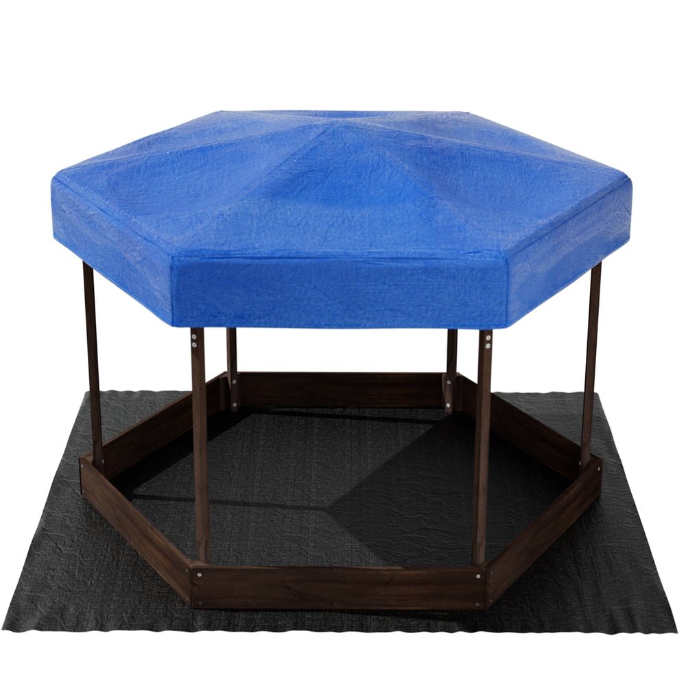 Keezi Kids Sandpit Hexagon with Canopy | 182cm outdoor play set for backyard fun.