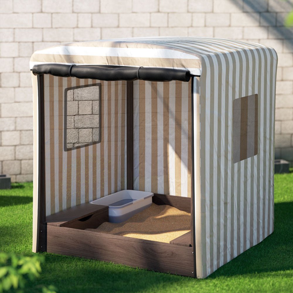 Keezi Kids Sandpit Wooden Sandbox Sand Pit with Canopy Window Water Basin 120cm - Kids Mega Mart