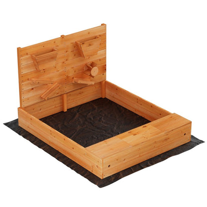 Wooden sandbox with cover and funnel for outdoor fun | ideal for kids playtime at home.