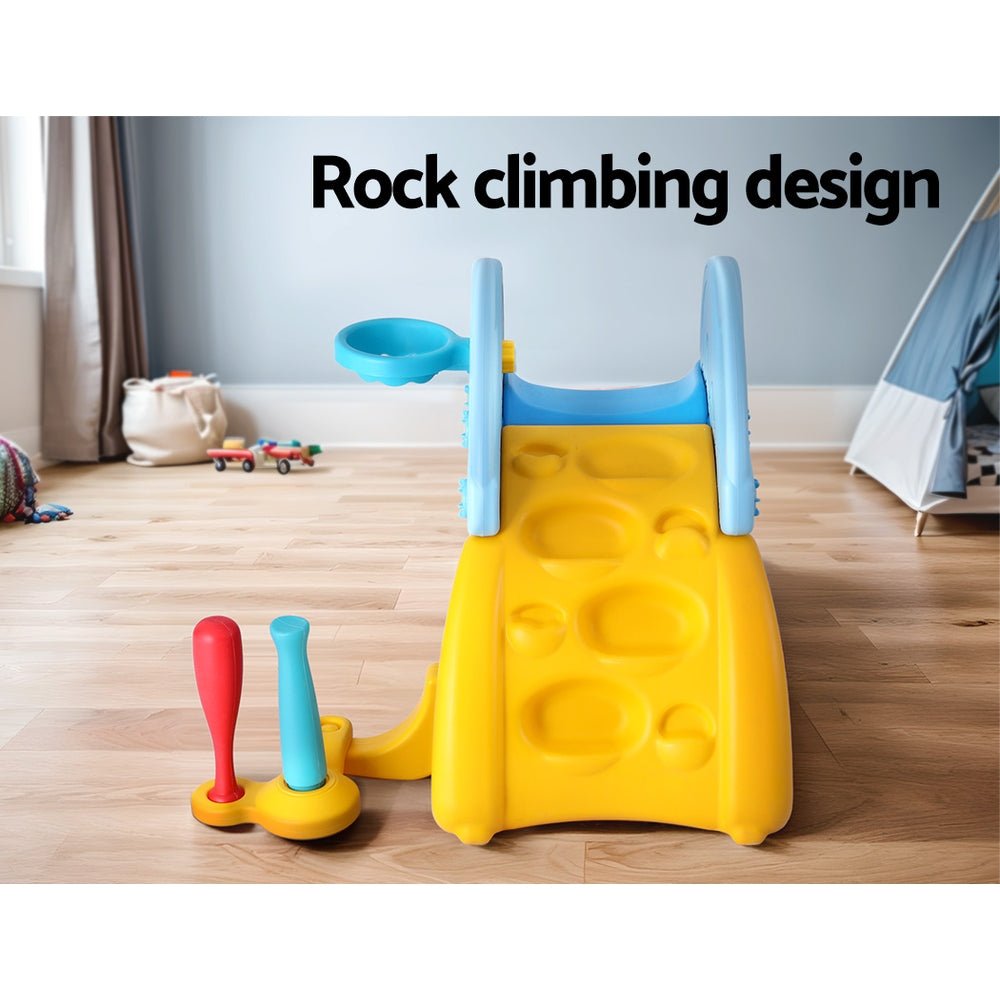 Keezi Kids blue climber play set with slide for fun and active indoor play.