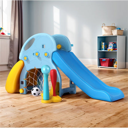 Keezi Kids blue climber play set with slide for interactive indoor fun at home.