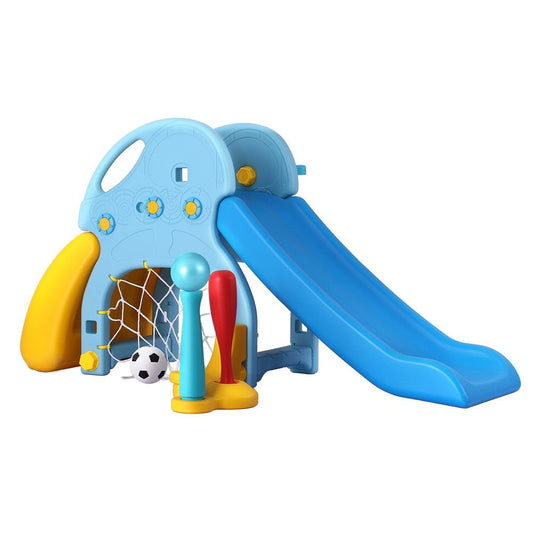 Keezi Kids blue climber play set with slide, perfect backyard fun for children.