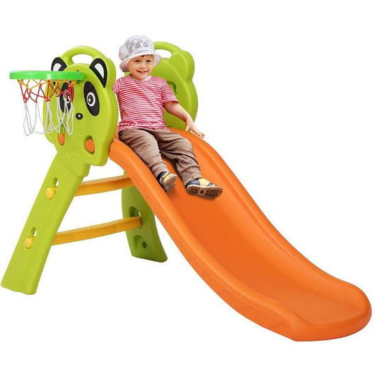 Keezi Kids Slide Toy with Basketball Hoop Orange | Fun indoor slide for active play.