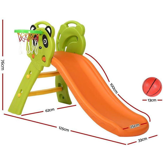 Keezi Kids Slide Toy with Basketball Hoop Orange | Fun childrens indoor/outdoor playset with slide and hoop.