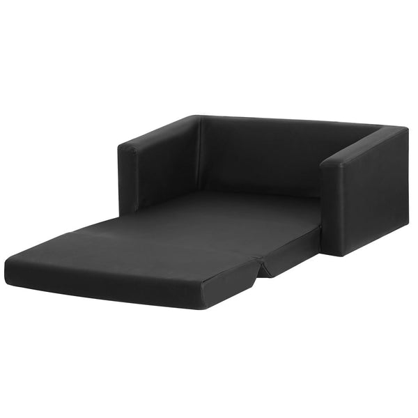 Keezi Convertible Sofa 2 Seater Black PU Leather Children Couch Lounger | Kids Mega Mart | Shop Now!