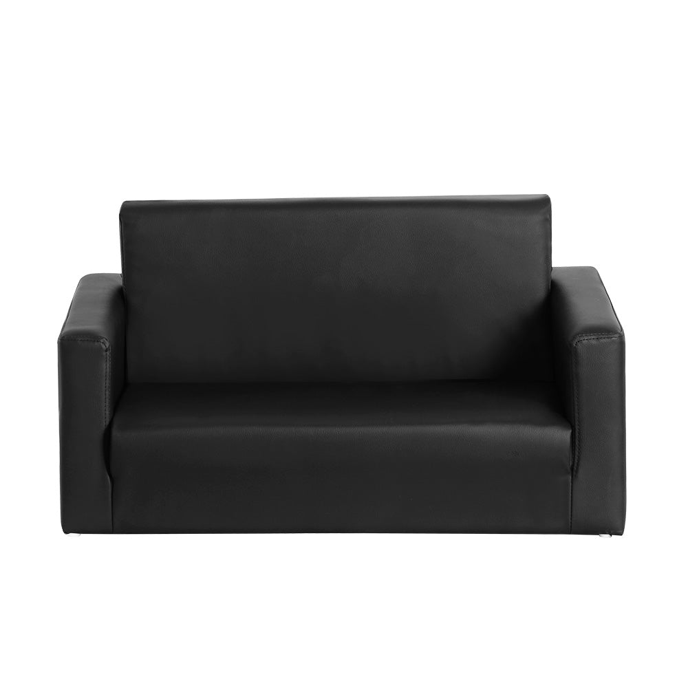 Keezi Kids Convertible Sofa 2 Seater Black PU Leather Children Couch Lounger