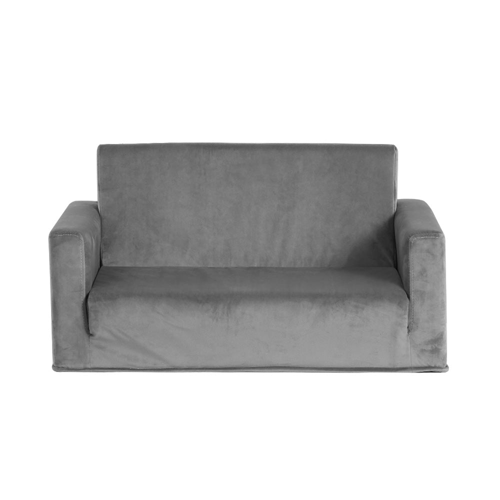Keezi Kids Convertible Sofa 2 Seater Children Flip Open Couch Lounger Grey