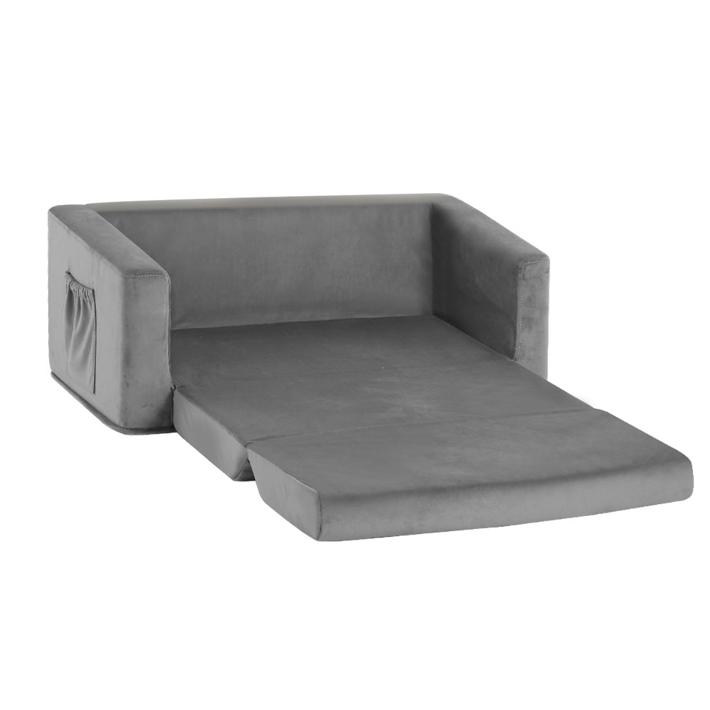 Keezi Convertible Sofa 2 Seater Children Flip Open Couch Lounger Grey | Kids Mega Mart | Shop Now!