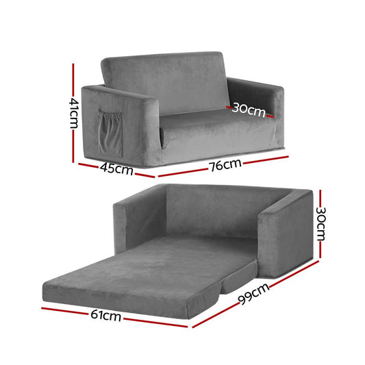 Keezi Kids 2 Seater Sofa in Grey - Flip Open Armchair, perfect for childrens lounging.