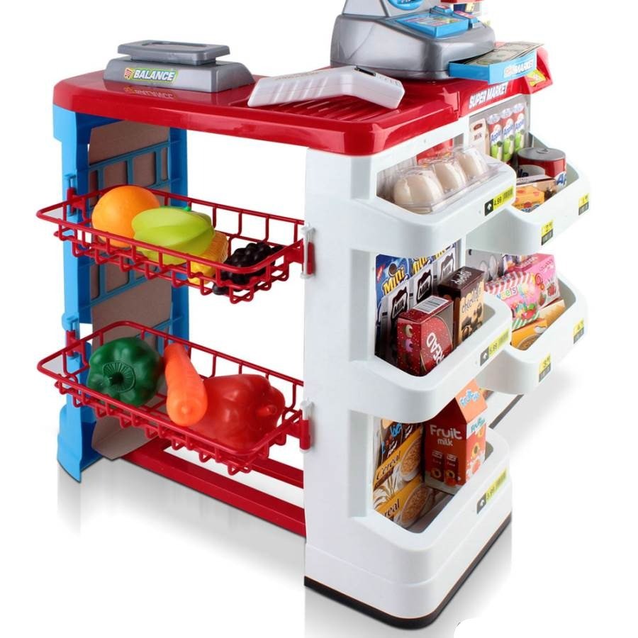 Keezi Kids Supermarket Toy Set with Trolley in Red and White - fun pretend play at home