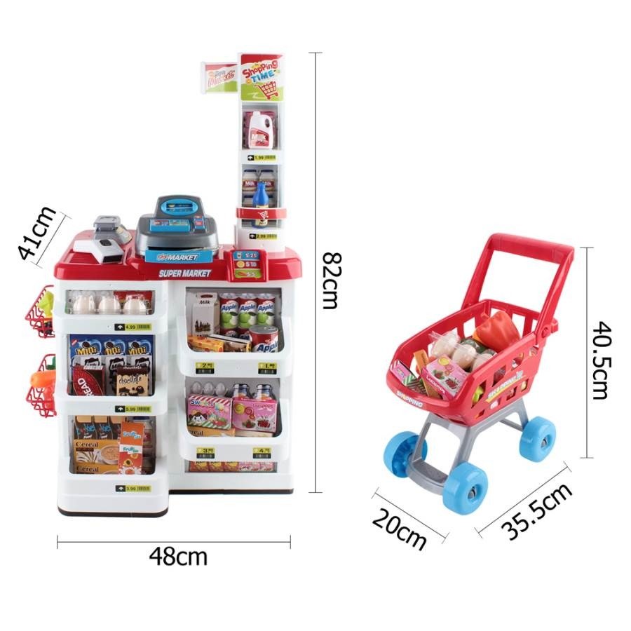 Keezi Kids Supermarket Toy Set in Red and White with Trolley for imaginative play at home.