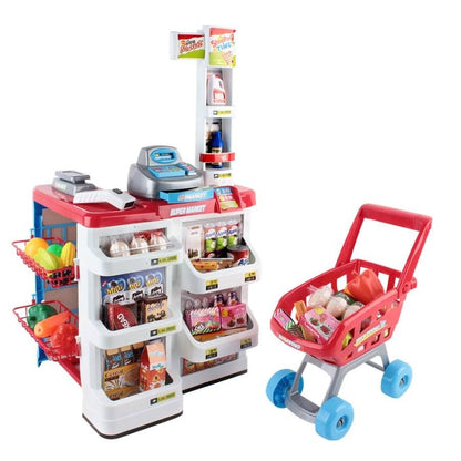 Keezi Kids Supermarket Toy Set with Trolley, realistic playset for imaginative home play.