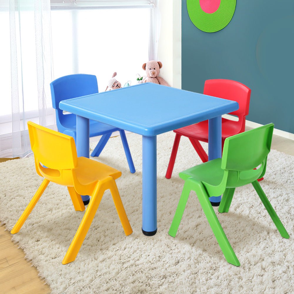 Keezi Kids Table and Chair Set in Blue Multi for creative play and learning.