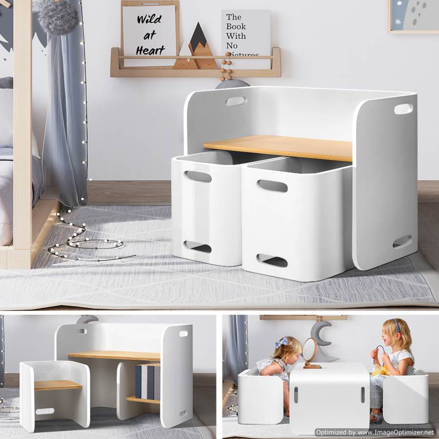 Keezi Kids white study desk set for creative learning and play at home.