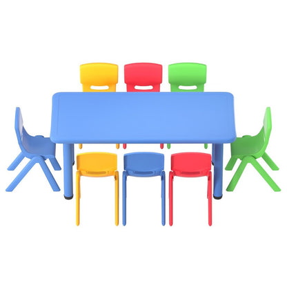 Keezi Kids Study Desk Set | 120cm Plastic Table with 8 Chairs, ideal for home learning.