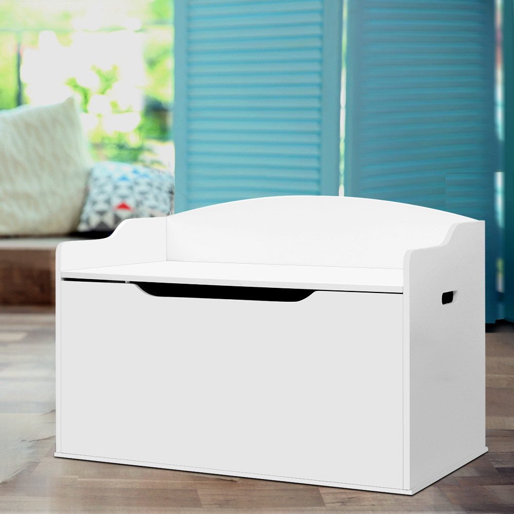 Keezi Kids Toy Box Storage Chest | White, Spacious organizer for kids toys, promoting neatness.