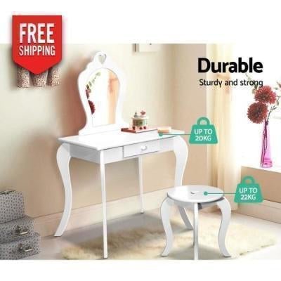 Furniture Keezi Kids Vanity Dressing Table Stool Set White