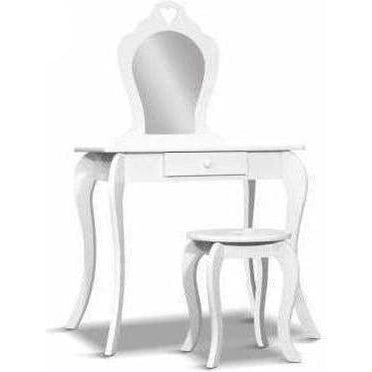 Keezi Kids Vanity Dressing Table Stool Set in White with Faux Mirror for Pretend Play