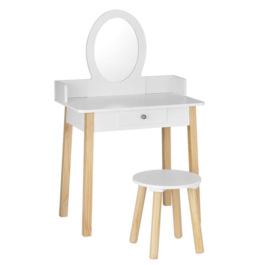 Keezi Kids Vanity Set with Mirror, Drawer, and Chair for pretend play and grooming.