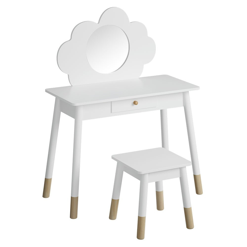 Keezi Kids Vanity | Wooden set with mirror, drawer, chair for pretend play grooming.