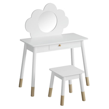 Keezi Kids Vanity | Wooden set with mirror, drawer, chair for pretend play grooming.