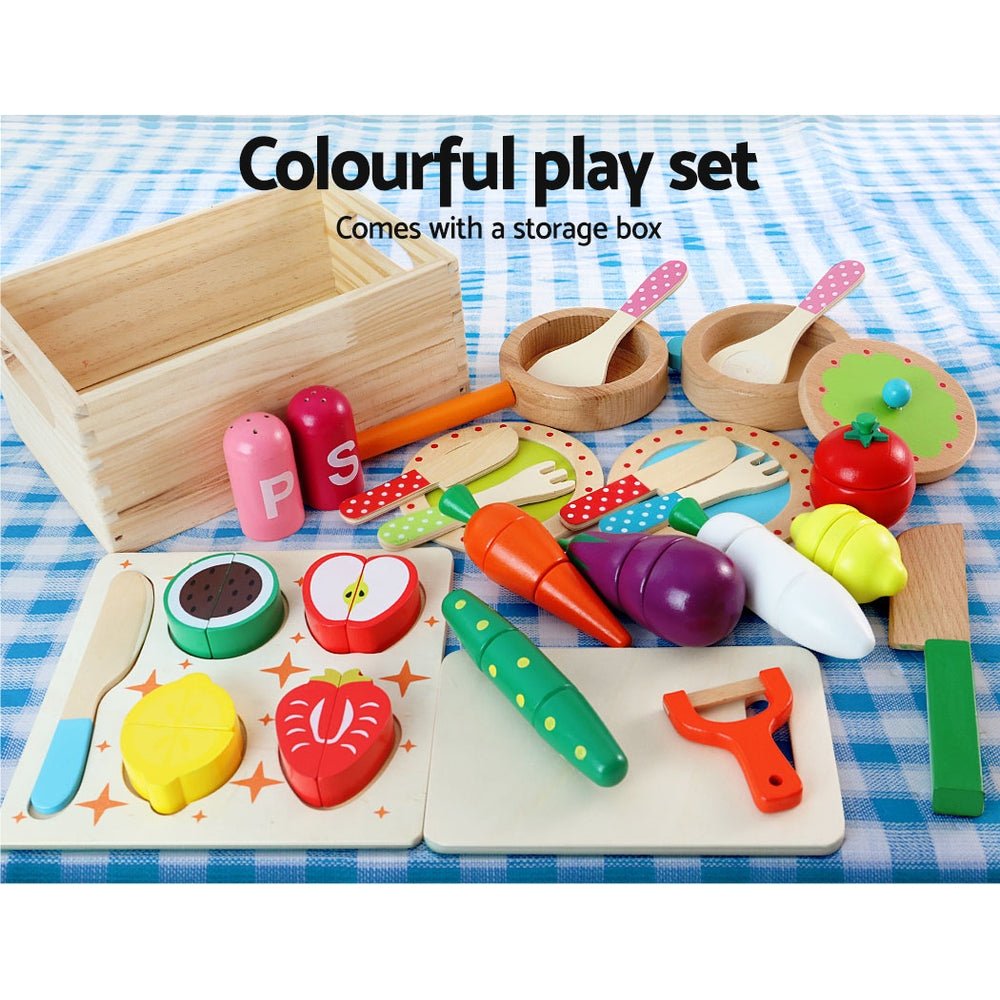 Keezi Kids Wooden Kitchen Set Pretend Play Toys Cooking Food Sets Children White