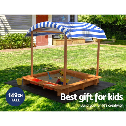 Keezi Kids Wooden Sand Pit | Fun backyard play with canopy, water boxes for endless summer entertainment.