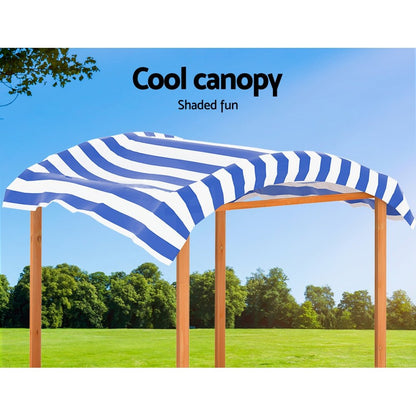 Keezi Kids Wooden Sand Pit with Canopy and Water Boxes for outdoor fun and creativity.