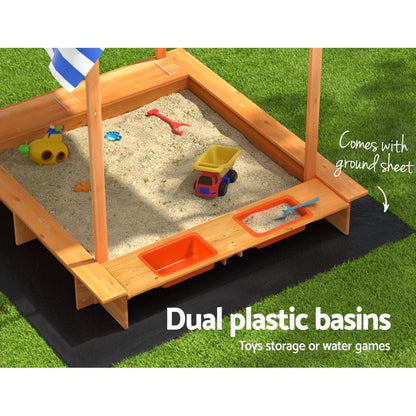 Keezi Kids Wooden Sand Pit with Canopy and Water Boxes for outdoor summer fun