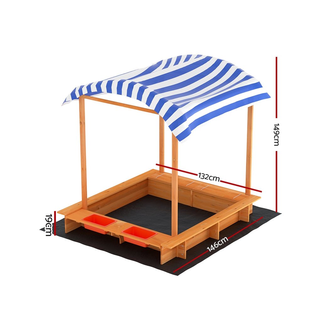 Keezi Kids Wooden Sand Pit with Canopy and Water Boxes for backyard play fun.