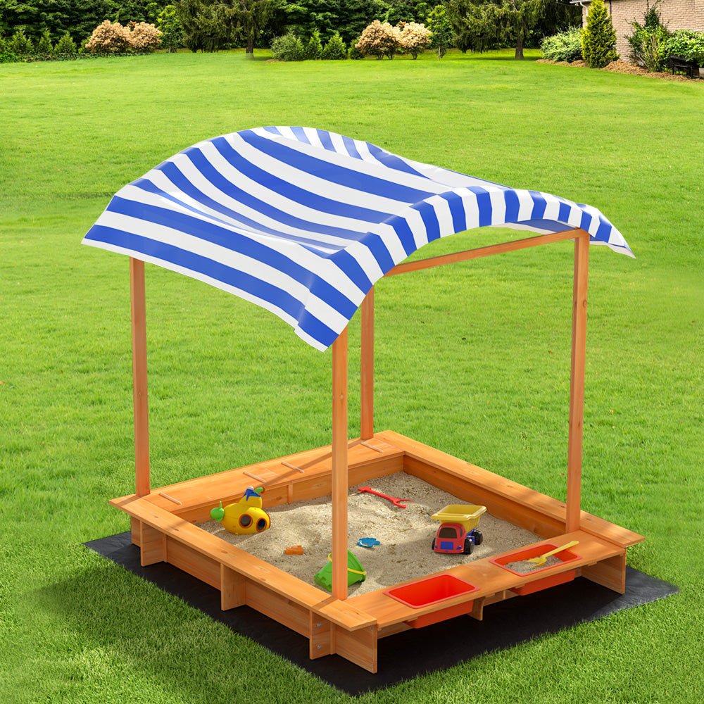 Keezi Kids Wooden Sand Pit with Canopy and Water Boxes, ideal for outdoor playtime