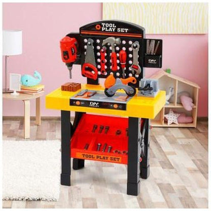 Kids workbench with 54 tools for imaginative play and DIY projects at home.